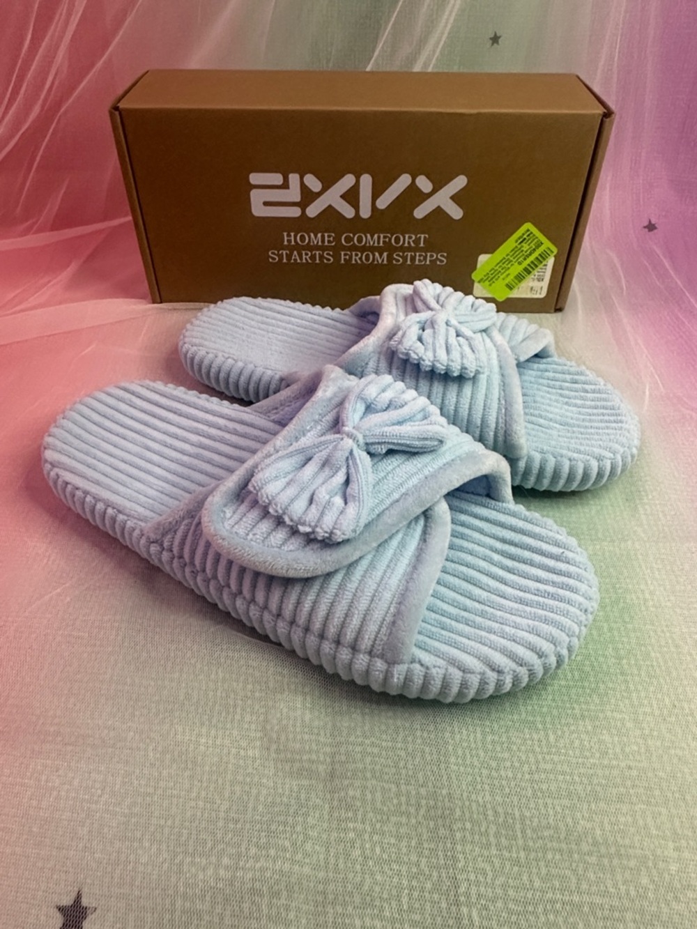 Baby Blue Ribbed Bow Slide Slippers - Picture 8 of 10